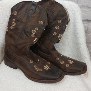 Roper Brown Embroidered Vegan Leather Cowboy Boots Size 9